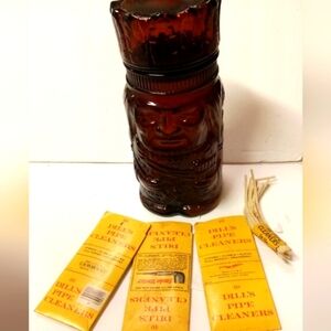 Vintage Indian Chief Glass Canister , Humidor Jar Brown Amber